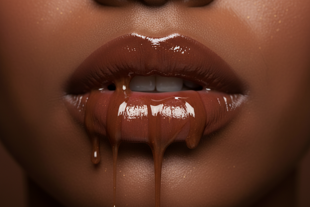 black women lips with chocolate lips gloss dripping